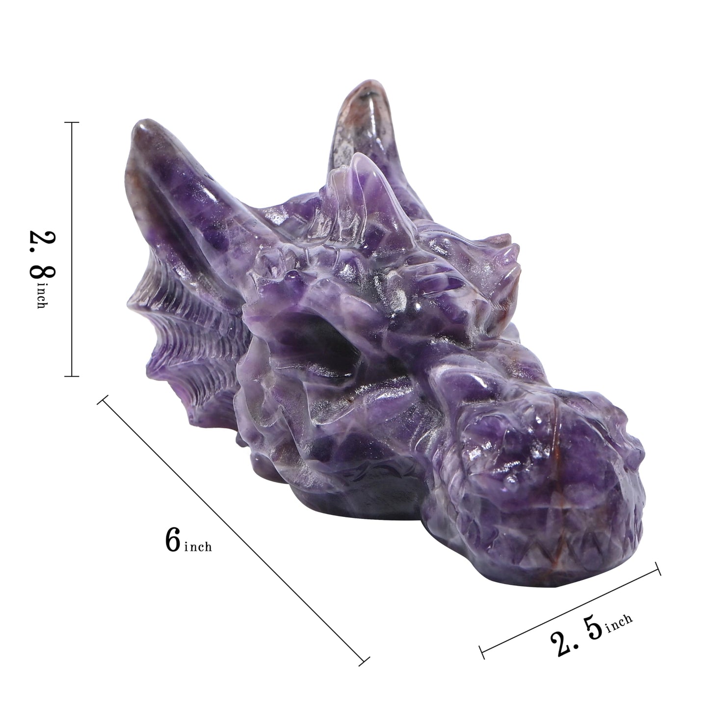 Bmuafry 6''Natural Dragon Head Crystal Skull Head Hand Carved Reiki Healing Stone Statue Healing Home Office Art Room Decoration (Dreamy Amethyst, 6inch)