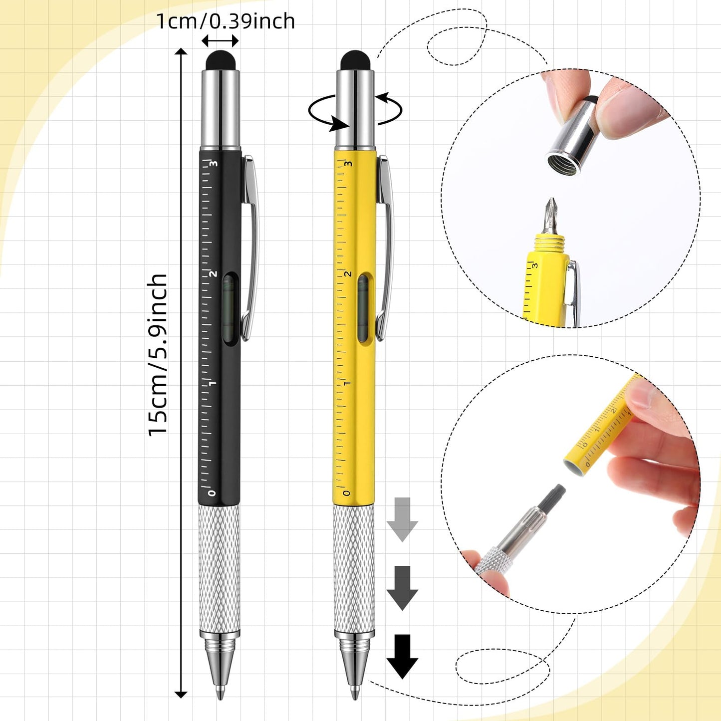 Vicenpal 40 Pcs Multitool Pens for Men Gifts 6 in 1 Screwdriver Multi Function Pens Credit Card Bulk Father's Day Multi-tool Gifts for Adult Men Dad Husband Male Coworker (Black,Yellow;silver)