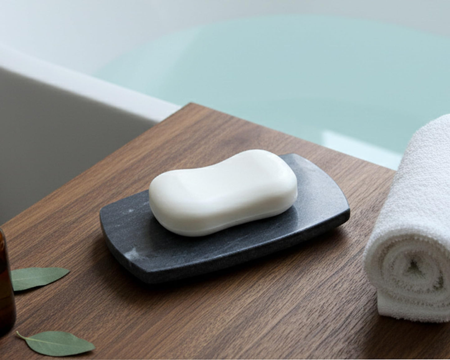 KLEO Natural Stone Soap Dish or Bath Accessories for Bath Tub or Wash Basin (Black with Natural Lines)