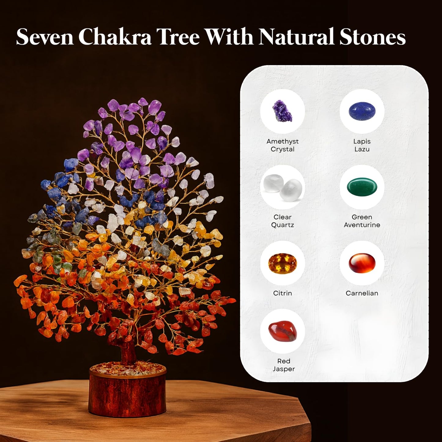 Mr.stonecreations 7 Chakra Crystal Tree of Life Natural Gemstone Vastu Tree for Home Decor, Meditation & Reiki Healing Handmade Spiritual Energy Gift (Pack of 1)