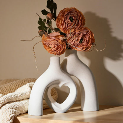 Lvases Modern Ceramic Vase, Snuggle Heart-Shaped Abstract Sculpture Vases, Minimalist Boho Home Decor for Living Room Shelf & Table Centerpiece Decorative Vase (Milky White)