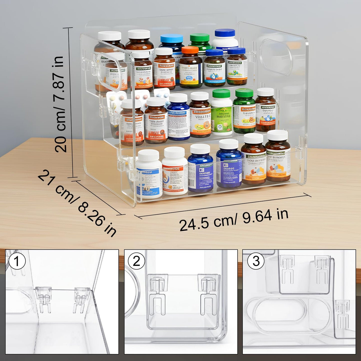 Wiojtry 3-Tier Vitamin Storage Organizer, Organizer for Vitamin Bottles And Medicine Bottle, Vitamin Bottle Organizer for Countertop, Bathroom Cabinet Storage Items Are Clearly Visible (1)