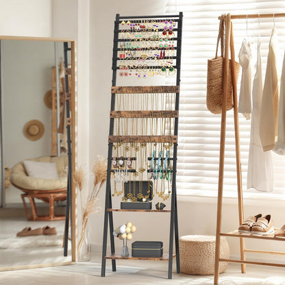 NOVIMANGO Jewelry Stand Floor Standing Jewelry Holder Organizer Jewelry Organizer Stand with Necklace Holder Earring Organizer Freestanding Jewelry Armoire for Watches, Rings, Bangle
