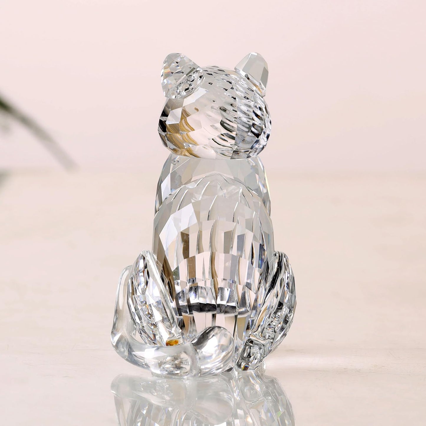 DOJOZ Crystal Cat Realistic Animal Kitten Art Figurine Collection Table top Ornament Statue Home Decor (White)