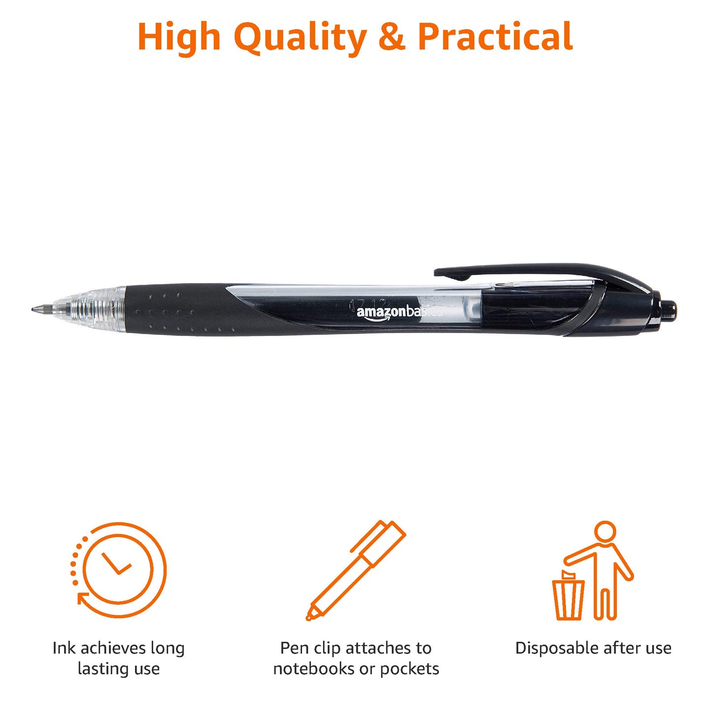Amazon Basics Retractable Gel Ink Pens, Fine Point, Smooth Writing, Black, 12-Pack