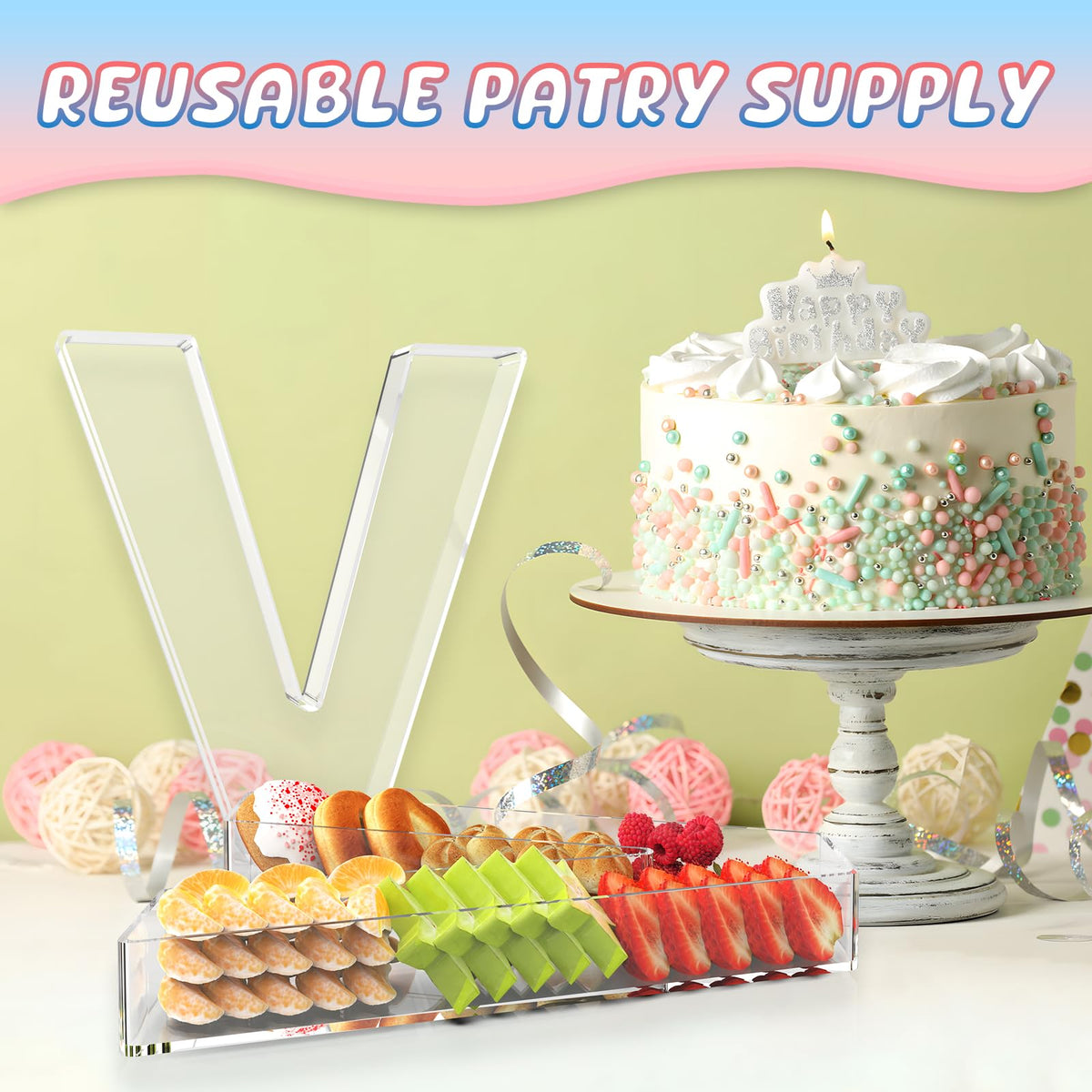 RUFHVTY 11" Acrylic Letter Charcuterie Box, Reusable Fillable Alphabet Number Shaped Form Tray for Birthday Anniversaries, Party Decorative Serving Plates Display Candy Cake (V)
