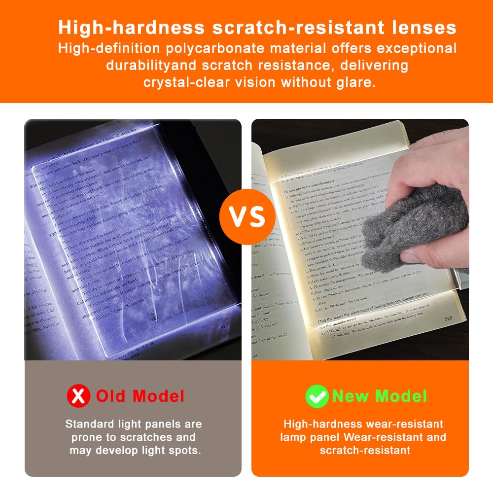 8.4" Rechargeable LED Flat Reading Light, 3 Color Modes Stepless Dimming Book Light with Timer, Eye-Care Brightness Adjustable Clear LED Reading Lamp for Bed, Study, Book Lovers, Dorm, Travel (white)
