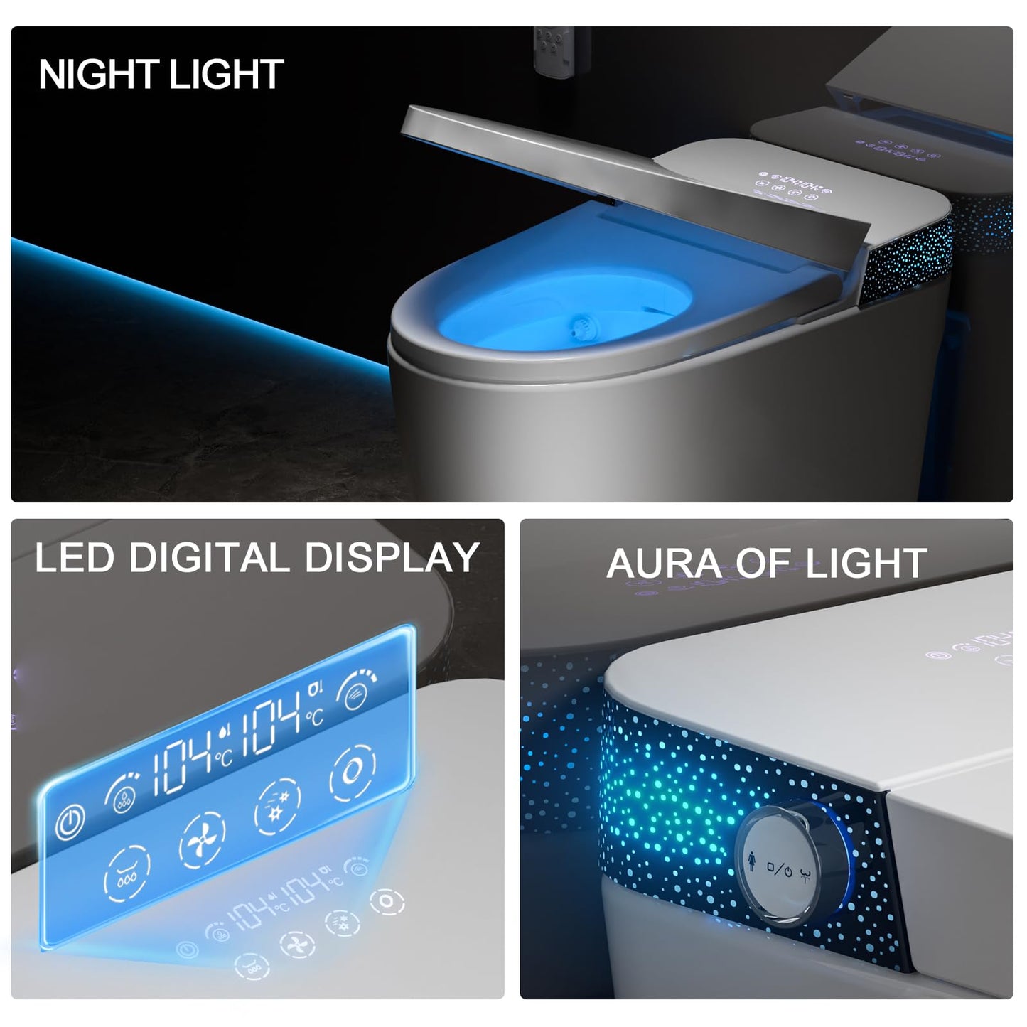 Smart Toilet with Bidet Built In, Modern Tankless Bidet Toilet with Auto Open/Close, Self-cleaning, Instant Warm Water&Dry, Heated Seat, One-Piece Toilet with Night Light, Auto Flush