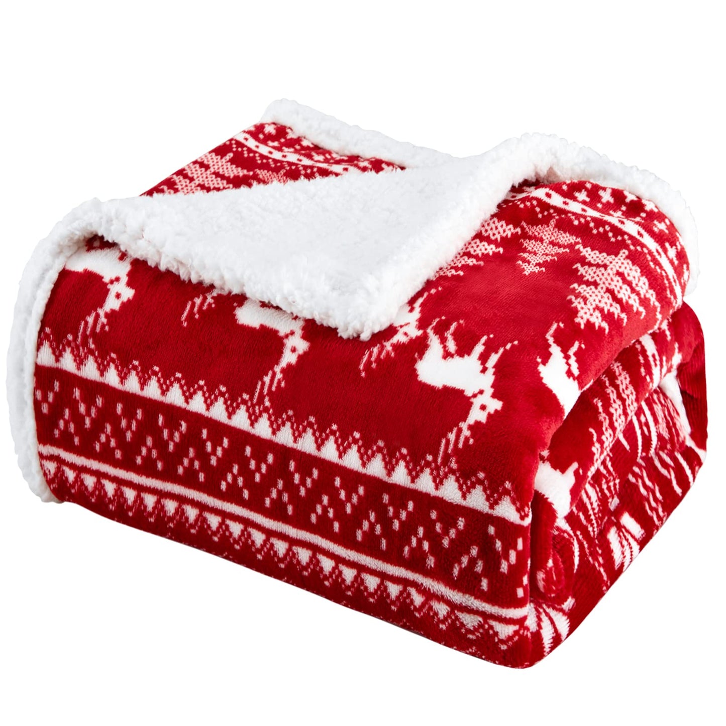 Touchat Red Sherpa Christmas Throw Blanket, Fuzzy Fluffy Soft Cozy Blanket, Fleece Flannel Plush Microfiber Blanket for Couch Bed Sofa (50" X 60", Red Reindeer)