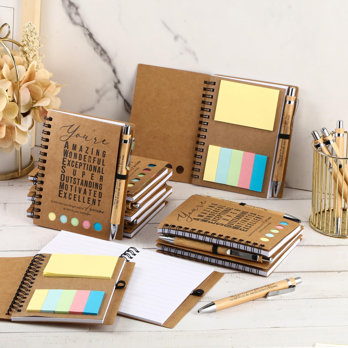 Jetec 25 Sets Employee Appreciation Gift Bulk Inspirational Spiral Notebook with Motivational Pen and Sticky Notepad Thank You Gifts for Volunteer Teacher Nurse Team Coworker (Amazing)