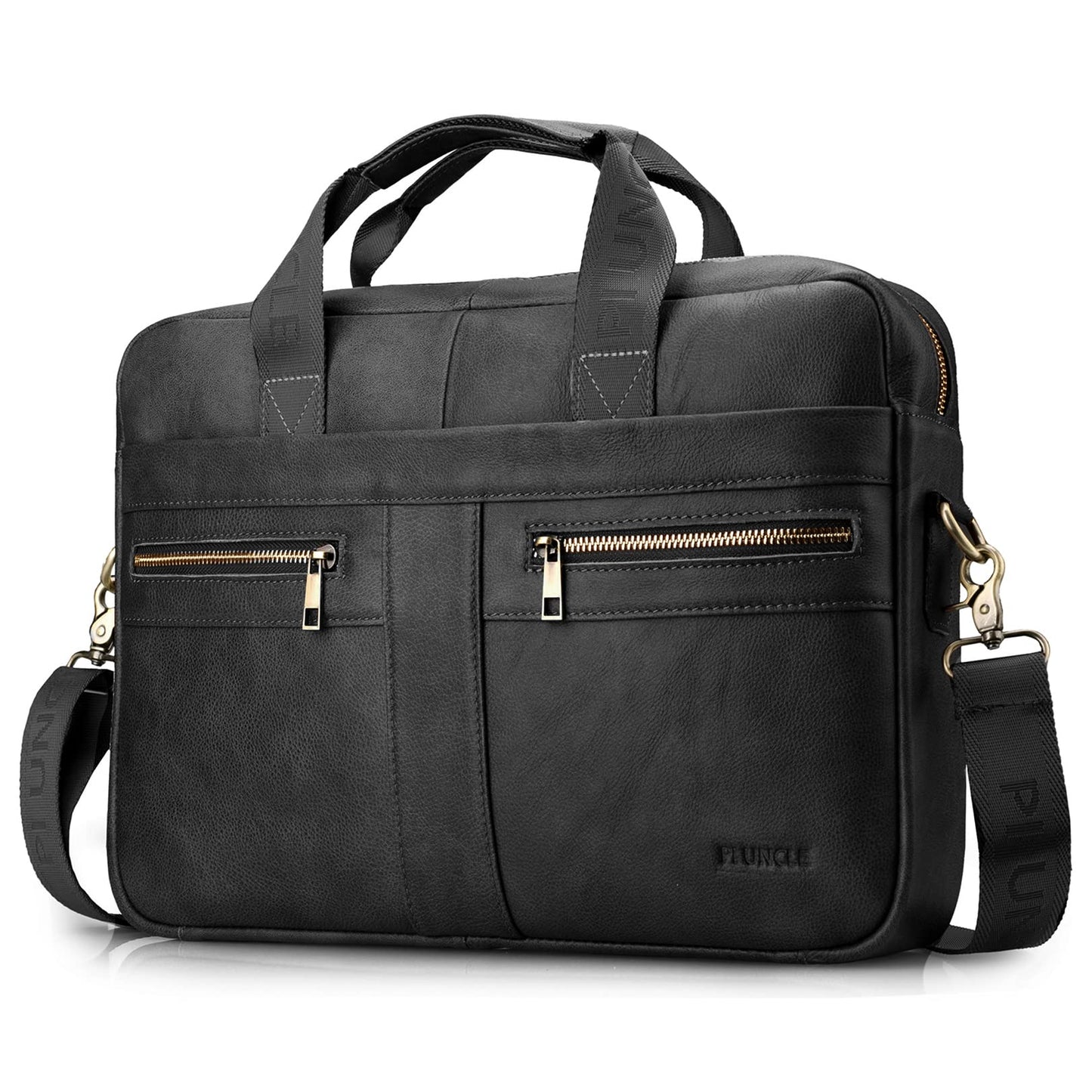 BAGZY Leather Laptop Bag for Men - 15.6 Inch Briefcase Messenger Shoulder Bag for PC Business Handbag Document Bag (Black)