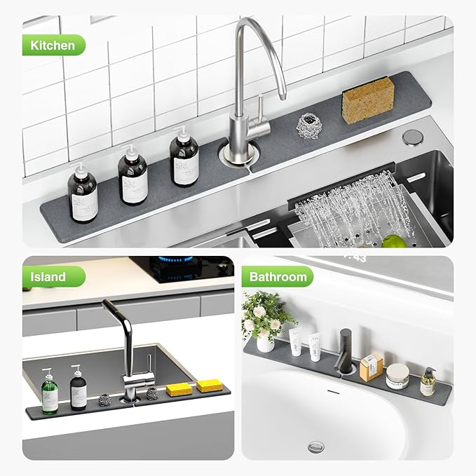 30" x 4" Stone Faucet Mat for Kitchen Sink, Quick Drying Diatomite Sink Tray