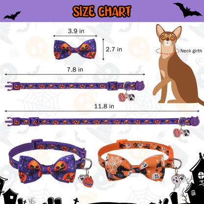 SCENEREAL Halloween Cat Collar Breakaway 3 Pack, Safety Collars, Pet Accessory for Outdoor and House Cats Kittens, Orange Purple