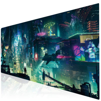 Imegny Extended Gaming Mouse Pad, Portable Mat for Keyboard & Mouse with Stitched Edges + Non-Slip Rubber Base （90x40 Green city005）