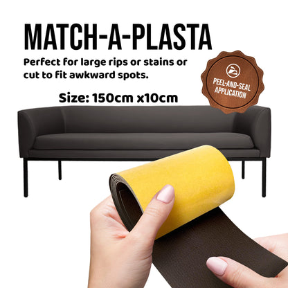 MastaPlasta Original Self-Adhesive Leather Repair Patch - Tan 150 x 10 cm (60 x 4in). Your Fast and Simple All-in-One Upholstery-Quality Leather Repair Kit for Sofas, Car Seats, Bags & DIY