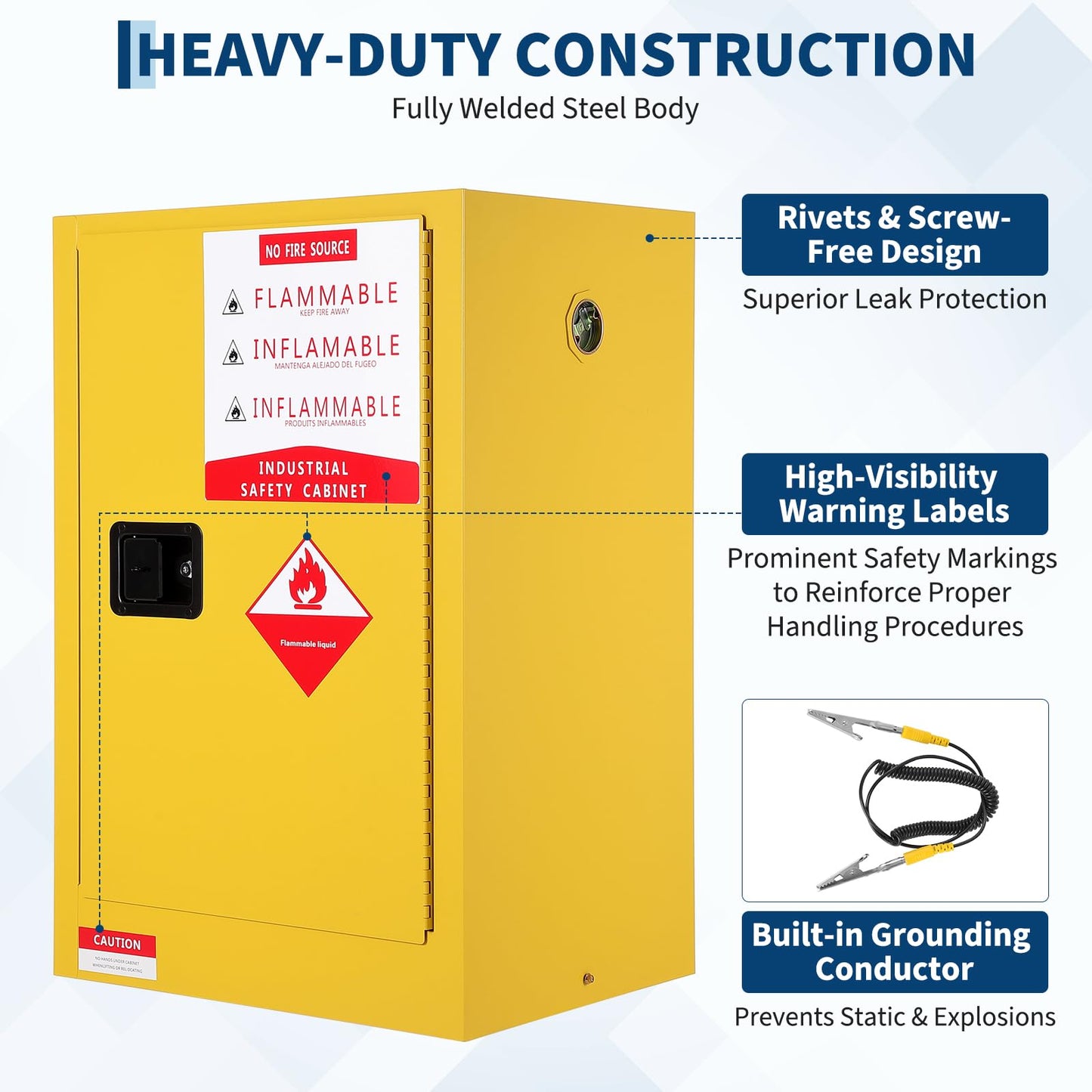Hazardous Storage Cabinets, Flammable Cabinet, Cold-Rolled Steel Flammable Liquid Storage Cabinet Auto Closing Door for Industrial Use, Flammable Safety Cabinet, Cold-Rolled Steel Fire Resistant