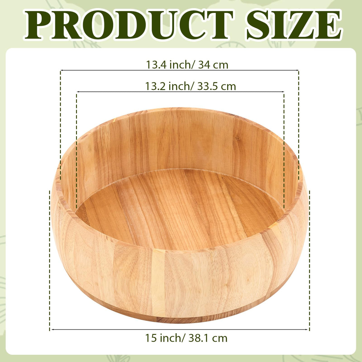 Yiyiring 15 x 5 Inch Exra Large Wood Salad Bowl Wide Large Wood Bowl for Mixing Salad Cut Fruits Pasta Snacks Food Dishes Restaurant Kitchen Countertop Decorative Handcrafted Home Wedding Party