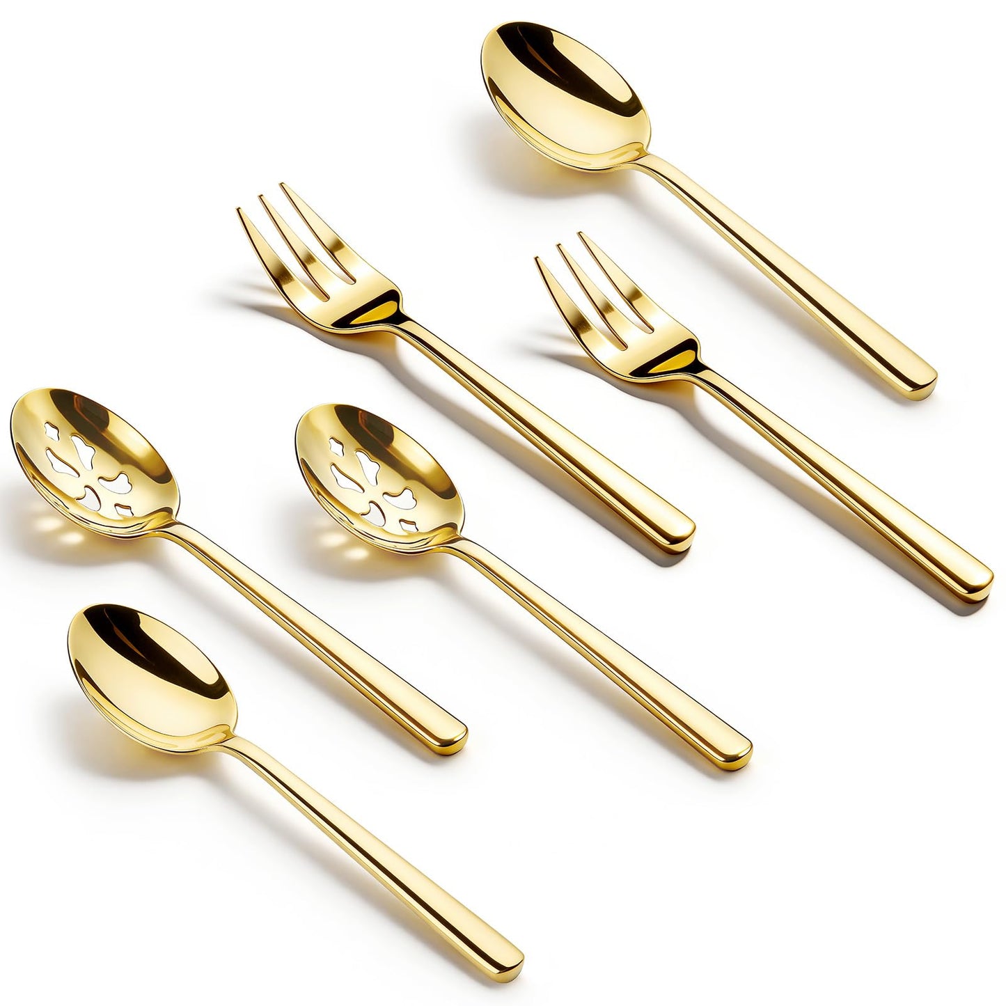 Serving Spoon x 2,Slotted Serving Spoon x 2,Serving Forks x 2,RTT 9 Inch Stainless Steel Catering Serving Utensils for Party Buffet Dinner Banquet Kitchen Basics (Golden Titanium Finish)