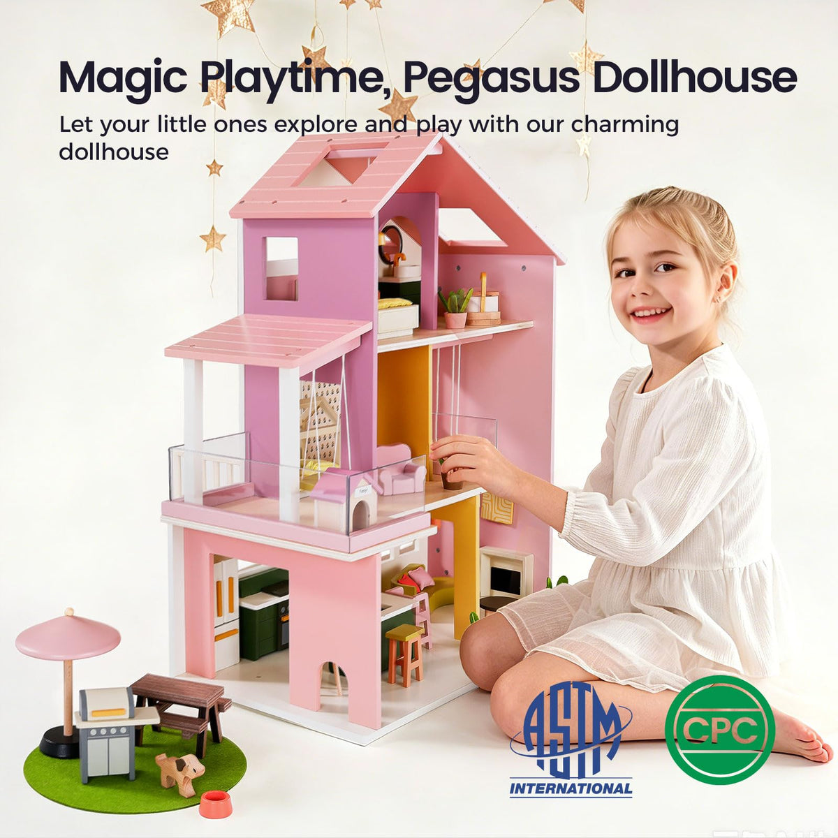 Tiny Land Wooden Dollhouse Garage Set，Wooden Doll House