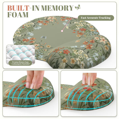 iCasso Desk Mat Set,Large Mouse Pad with Wrist Rest,Ergonomic Keyboard Wrist Support for Women,Girly Floral Computer Mat with Scalloped Edges,Non-Slip Desk Pad Home Office Gaming (Green)