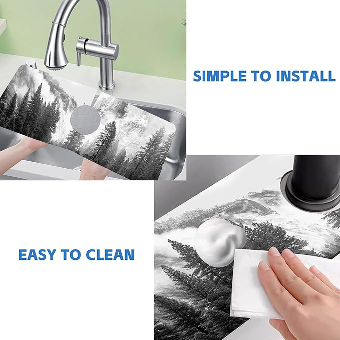 Winter Forest Mountain Sink Faucet Absorbing Mat Splash Guard Draining Mat Fast