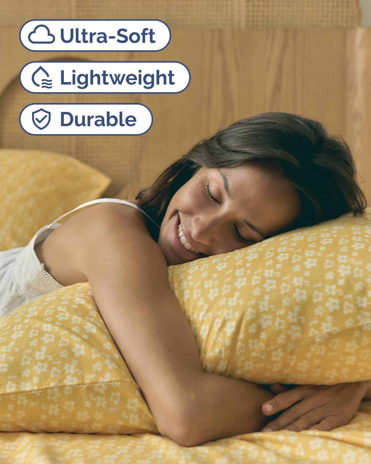 Floral Sheets - Yellow Floral Bed Sheet Set - 1 Flat, 1 Fitted & 2 Pillowcases w/ Deep Pockets - Comfy, Wrinkle & Fade Free - Boho Botanical Bedding - Ultra-Soft, Breathable & Cooling - Full Size Set