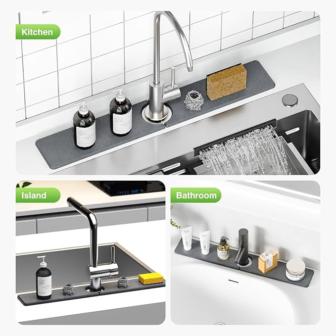 23.6" x 4" Stone Faucet Mat for Kitchen Sink, Quick Drying Diatomite Sink Tray