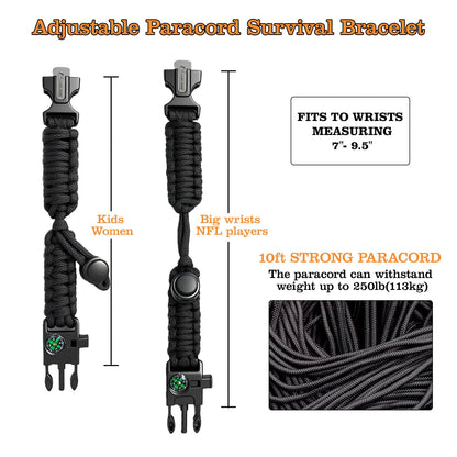 NVioAsport Paracord Survival Bracelet (3 Pack) - Adjustable with Fire Starter, Whistle, Compass - Survival Gear for Hiking, Camping, Fishing, Gifts for Men Dad Husband