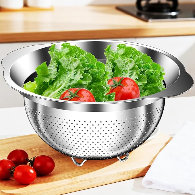 Stainless Steel Colander - 3QT Medium Capacity Strainer