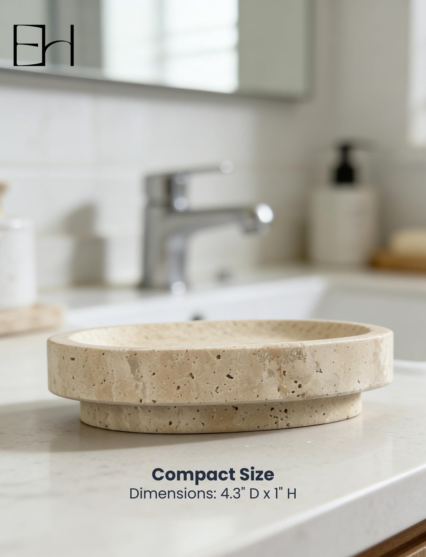 Marble Soap Dish, Pedestal Round Soap Holder for Shower, Stone Soap Tray for Bathroom Kitchen Counter Sink, Bar Soap Saver & Vanity Organizer (Beige Travertine)