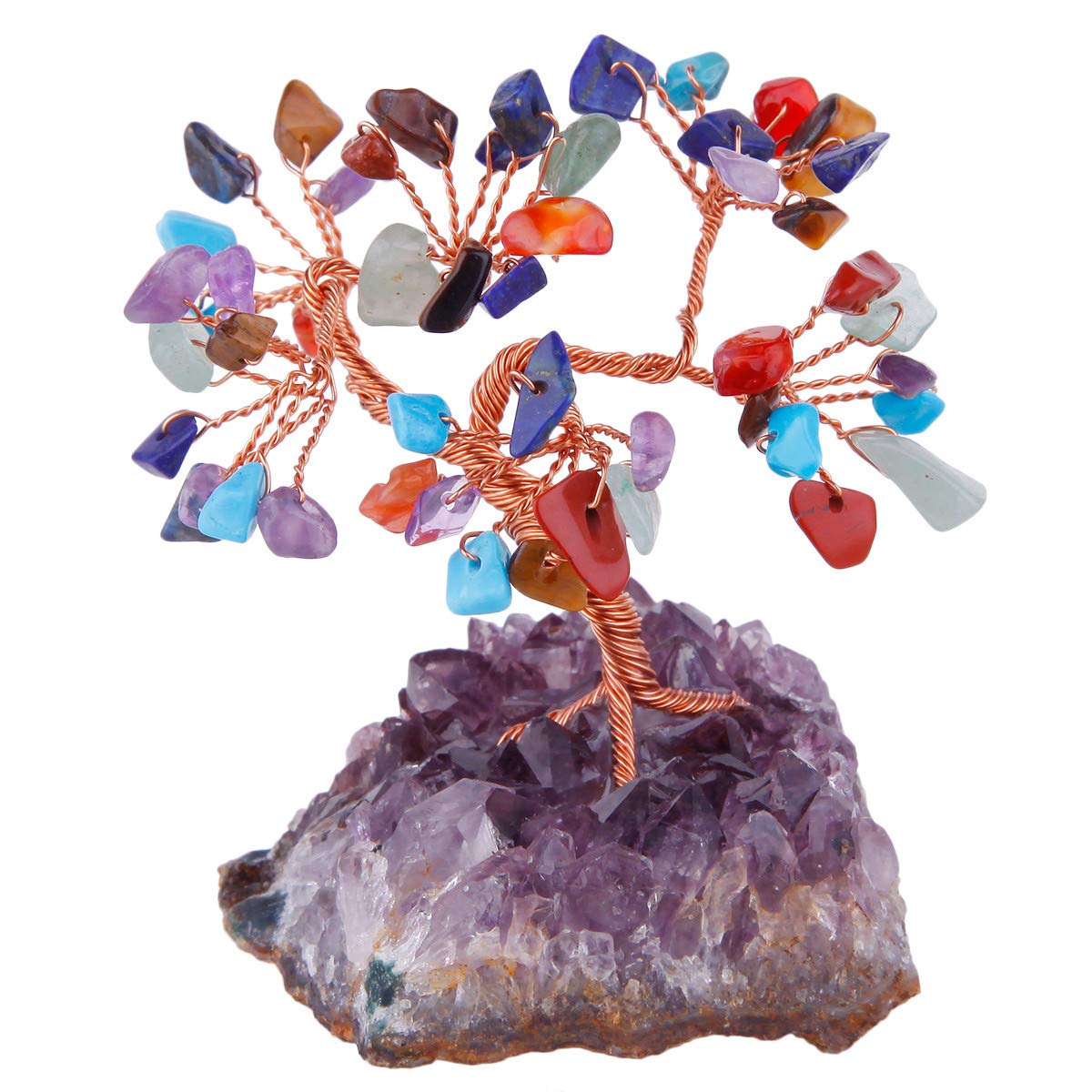 mookaitedecor 7 Chakra Crystal Tree with Amethyst Cluster Crystals Base Bonsai Money Tree for Wealth and Luck