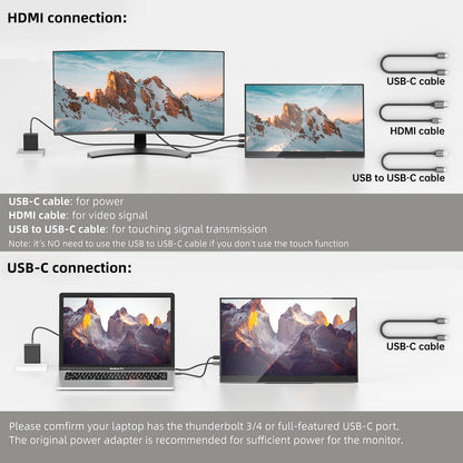 Portable Monitor 15.6" FHD 87% sRGB 60Hz IPS HDR HDMI USB-C Travel Monitor for Laptop MacBook PC Surface PS5 Xbox, External Display with Kickstand & Speakers, VESA Compatible