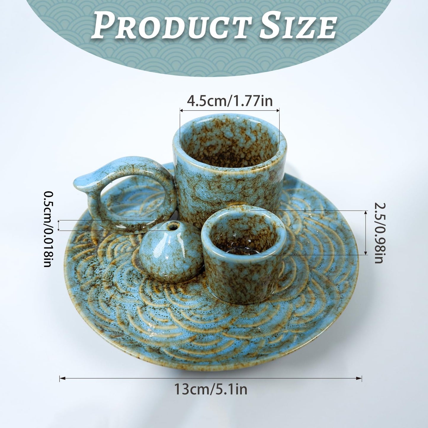 Tnstbiee 4-in-1Blue Ceramic Palo Santo Burner Holder - Small Incense Burner & Smudge Tray Bowl for Incense Sticks/Cones & Sage - Ideal for Meditation Rooms,Zen and Aromatic Scents - Matches Compatible