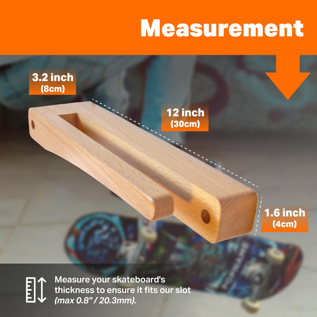 Tapeera 1-Pack Vertical Wooden Skateboard Wall Mount - Display Rack & Storage Hanger for Standard Decks – Premium Wood Home Décor