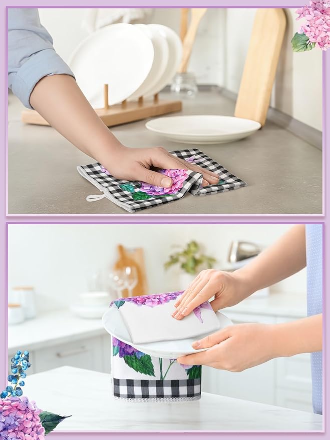 Bencailor 4 Pcs Spring Hydrangea Kitchen Towels Farmhouse Purple Floral Hand