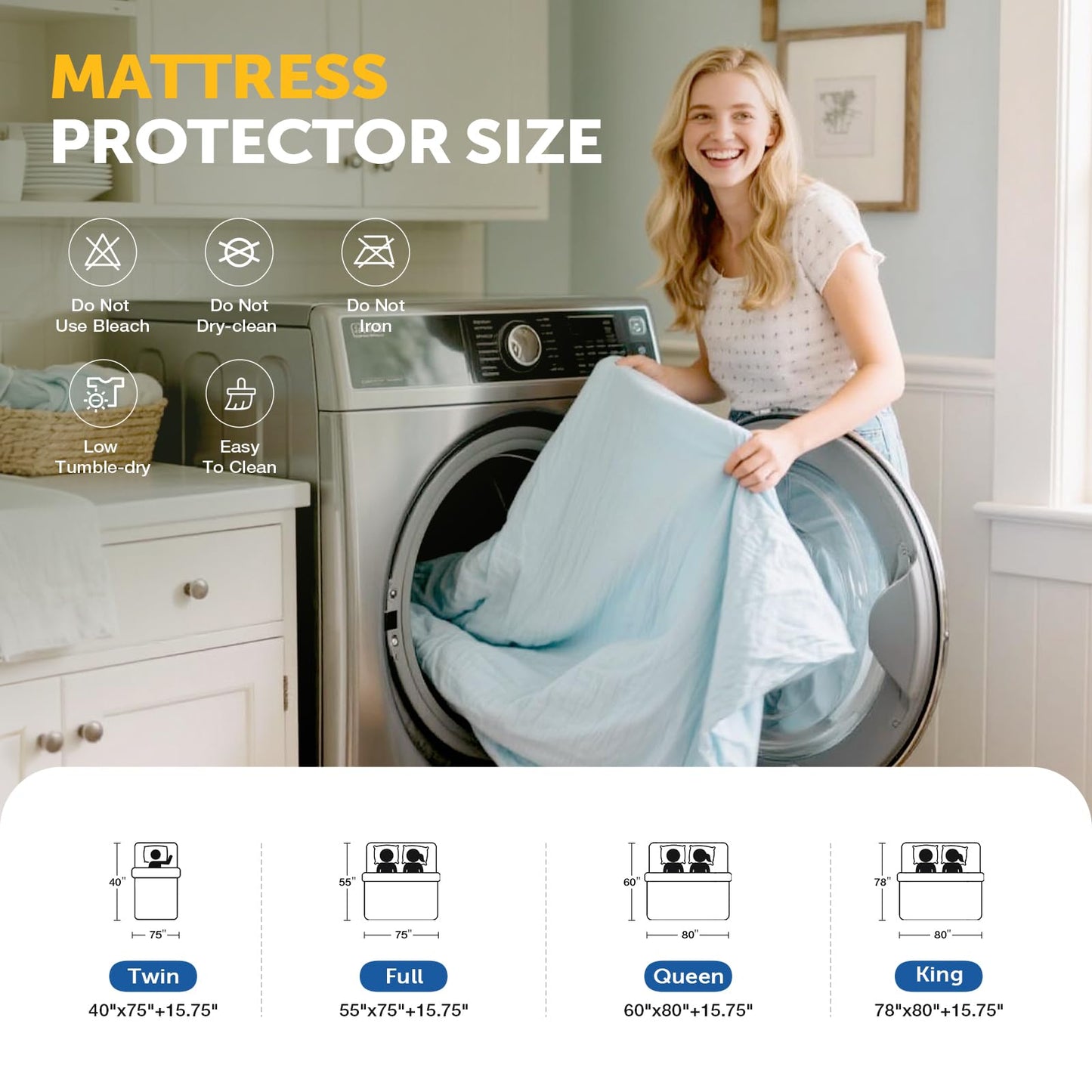Tokokimo Cooling Waterproof Mattress Protector Twin, 3D Air Fabric - Breathable Cooling Mattress Protector, Noiseless ＆ Soft Waterproof Fitted Sheets, Non-Slip Deep Pocket Fits up 8-16''