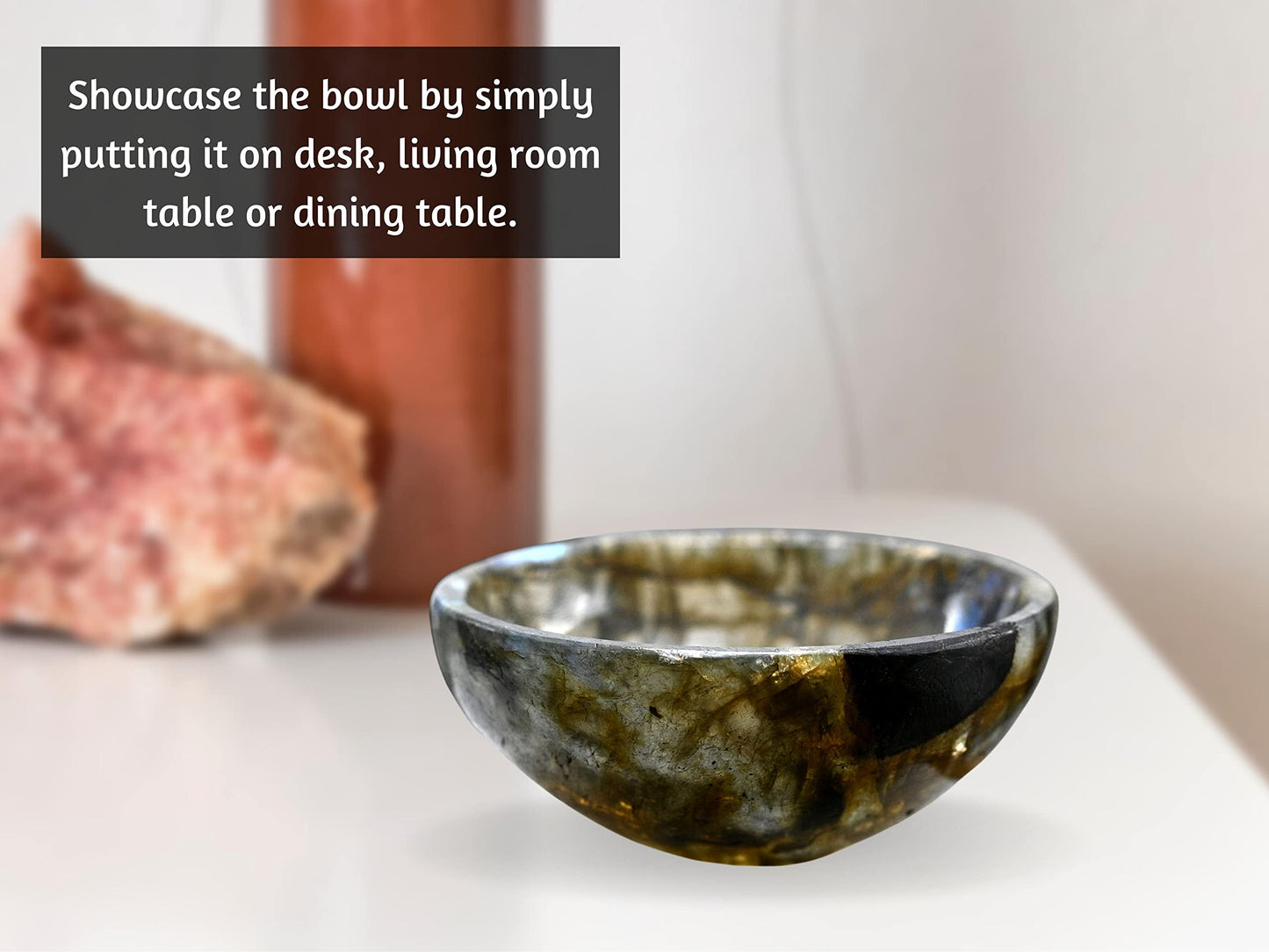 Labradorite Crystal Bowl - 2 Inch Decorative Bowls for Room and Home Decor - Gemstone Healing Crystals for Elegant Display, Positive Energy Balance and Gift