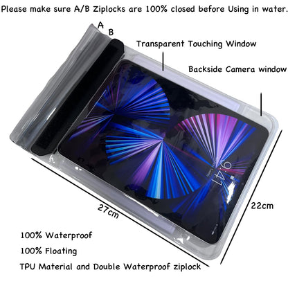 EMSEEK Floating Waterproof Tablet Case eReader Cover Bag Waterproof Holder Pouch for ipad pro air 11" Galaxy Tab S9 Surface Go 3 Kindle Scribe Up to 11.5 inch (Black)