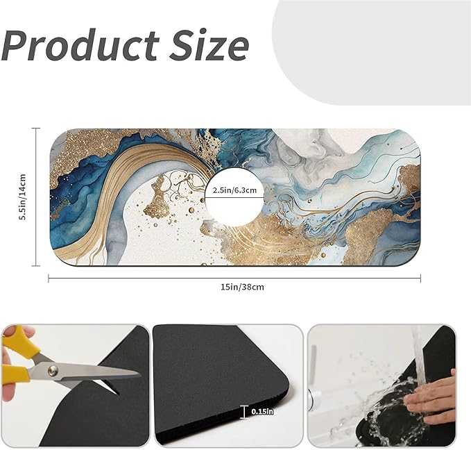 Kitchen Sink Splash Guard，Natural blue and gold marble Faucet Mat Sink