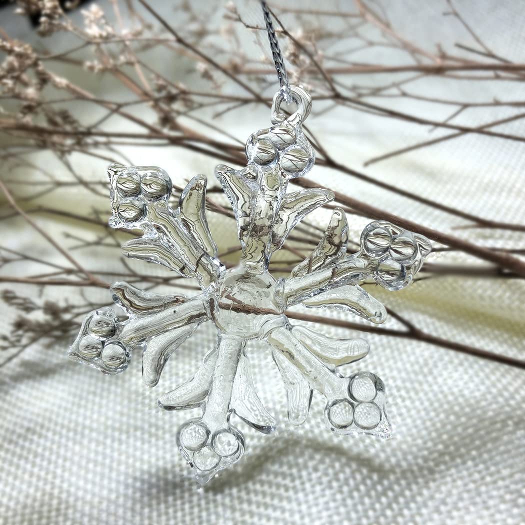 Style Glass Clear Glass Snowflake Ornament Winter Christmas Tree Hanging Decorations (12 Pieces).