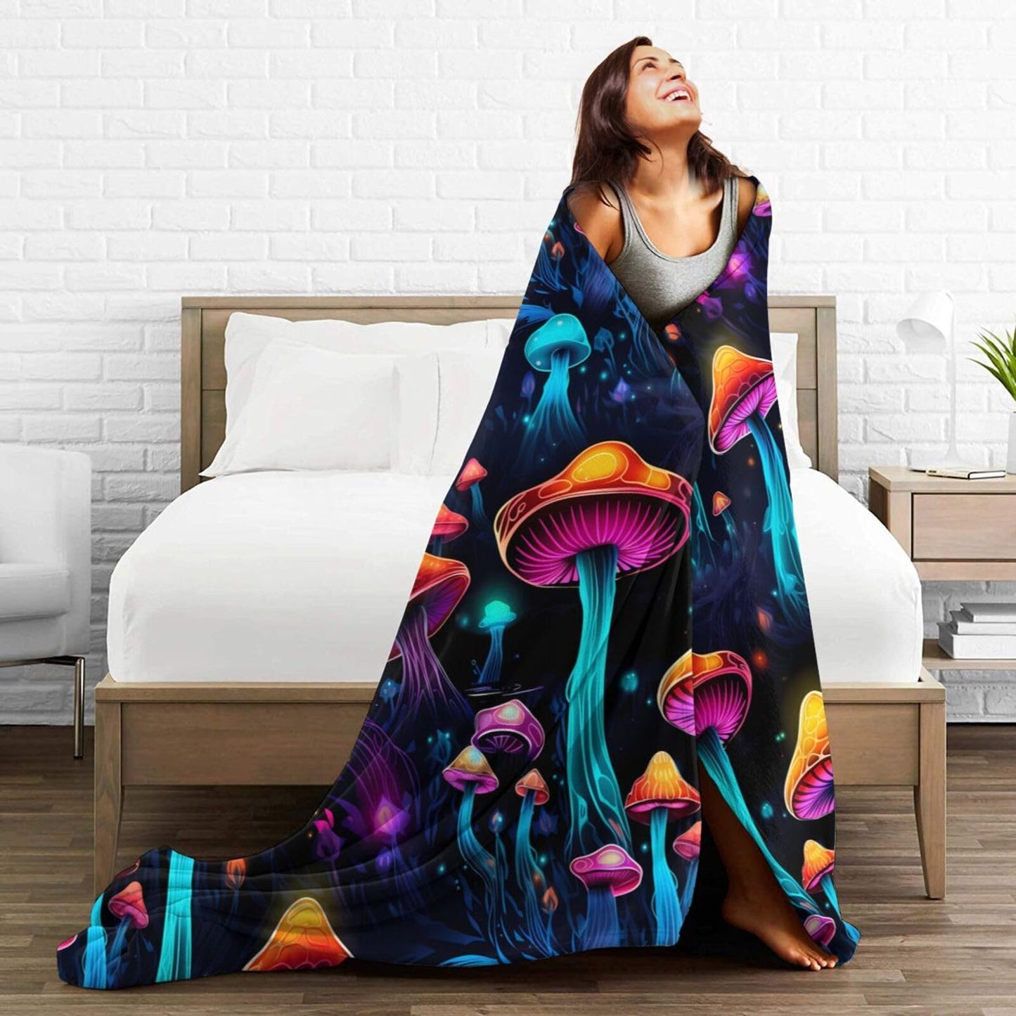 Luminous Mushroom Throw Blanket Soft Lightweight Flannel Fleece Blanket 50"X40" for Bed Sofa Couch Camping Travel