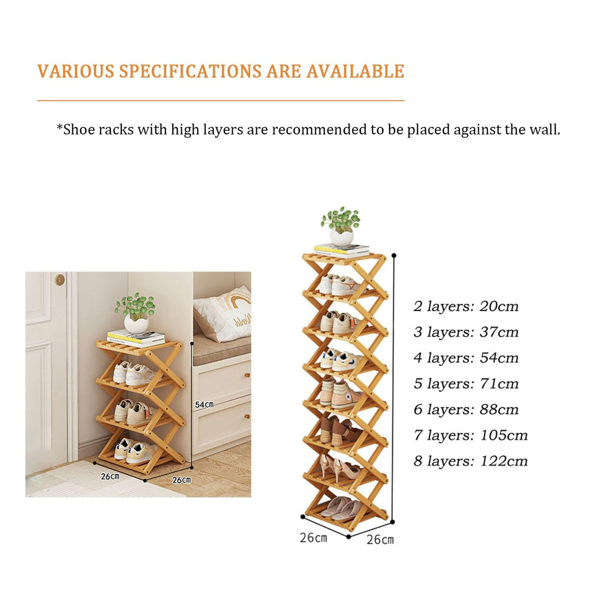 Comeon Shoes Rack for Front Door,Space Saving Wooden Shoes Organizer Entryway Corner Folding Shoe Shelf ([Tawny] 7 Layers)