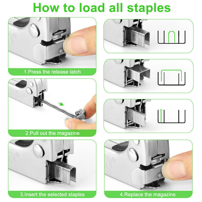 AECCN Staple Gun with 2100 Staples - 3 in 1 Heavy Duty staple Gun Kit with Remover, Durable Stainless Steel Upholstery Stapler for Fixing Material, Decoration DIY, Carpentry, Furniture