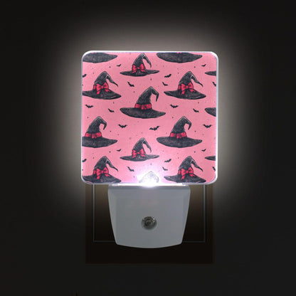 Halloween Witch Pink Bow Happy Halloween LED Sensor Night Light Set of 2 Happy Black Bat Castle Moon Spooky Ghost Boo with Adjustable Brightness Eye-Caring for Home Bedroom Office Parlour