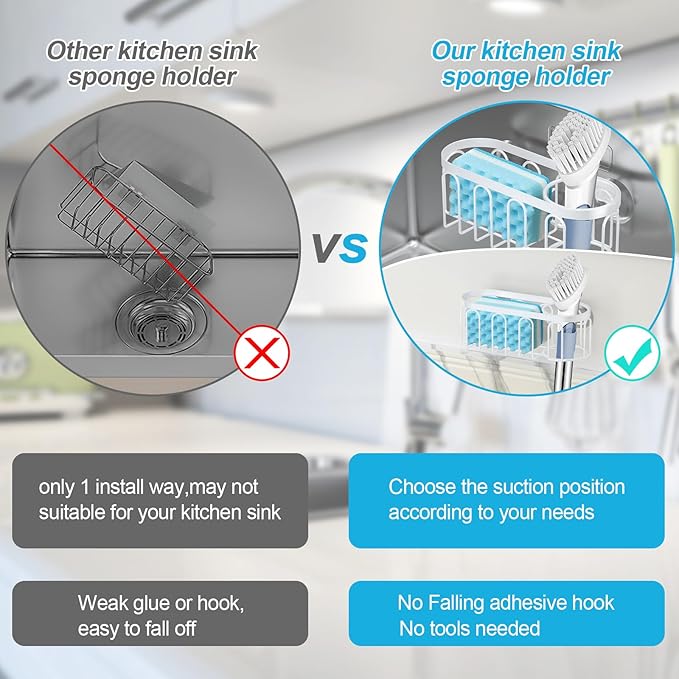 Yazoni 2-in-1 Sponge Holder for Kitchen Sink, Sink Caddy Kitchen Sink Organizer