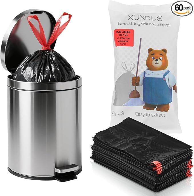 XUXRUS 2.6 Gallon Small Black Bathroom Trash Bags, Tear-Resistant & Leak-Proof