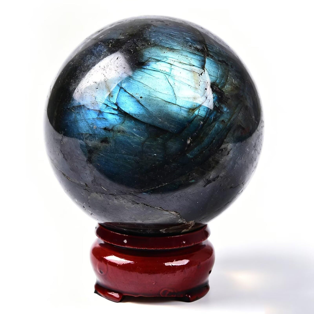 VIZYTOU Natural Blue Labradorite Stone Sphere Polished Rock Ball Healing Crystal Sphere with Stand for Reiki Meditation Home Decor Chakra Balancing Witchcraft 60-70MM/2.3-2.7"