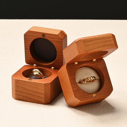 Woodten Jewelry Engagement Proposal Ring Box Solid Wood Single Octagonal Ring Box for Proposal, Wedding(Beige)