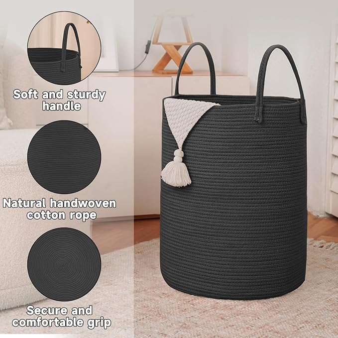 Large Woven Laundry Basket Hamper, 100L Cotton Rope Storage Bin