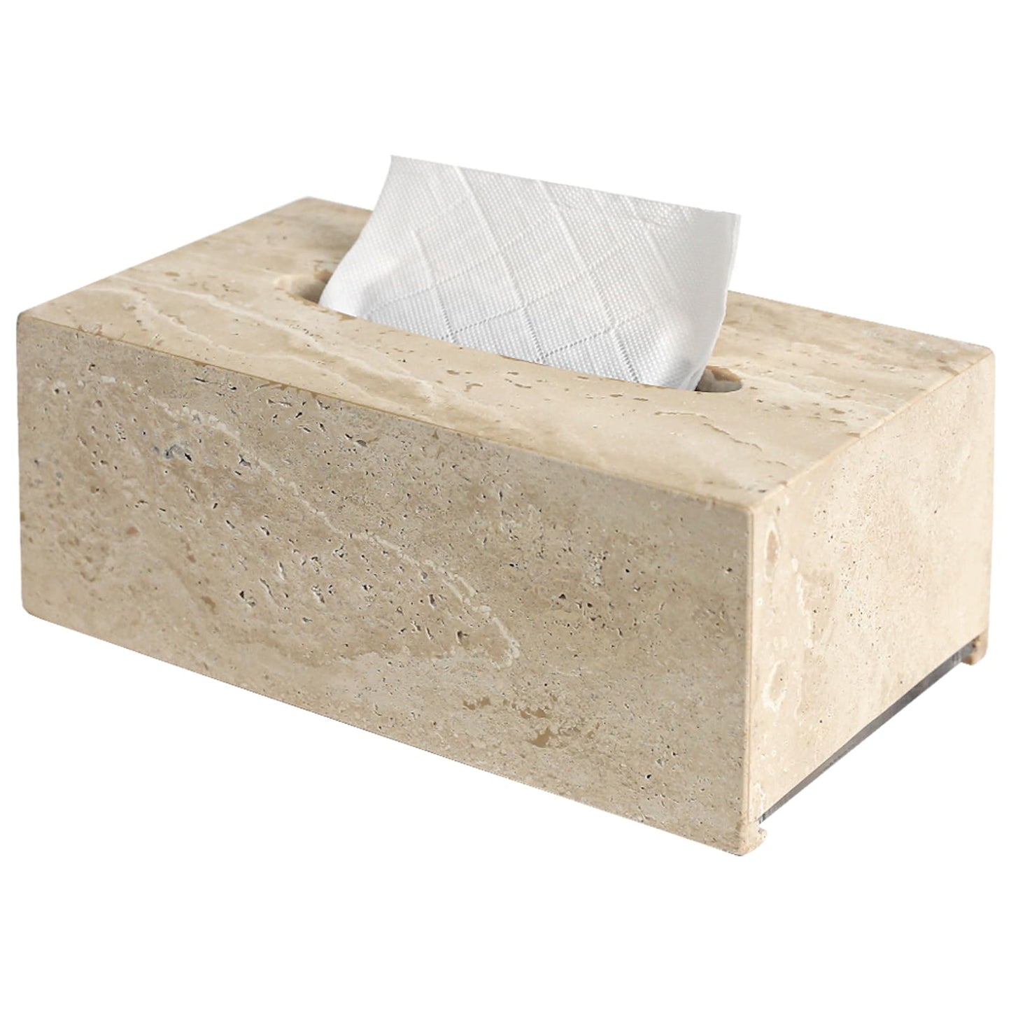 Noble and Light Luxury Natural Travertine Marble Household Tissue Box for Bathroom | Office | Desk | countertop | Vanity | Bedroom | Bedside Table |Beige
